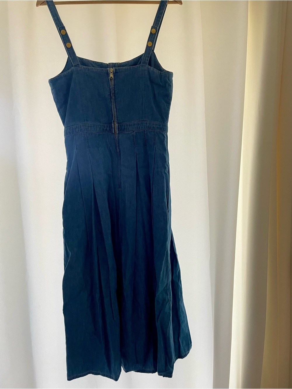 L'AGENCE Esmeralda Blue Denim Button-Front Midi Dress with Gold Buttons - Picture 4 of 7